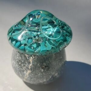 Turquoise and silver flakes mushroom trinket jar. Made from epoxy.